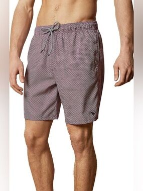 Ted Baker Men’s Swim Shorts Red Maroon Geometric Swim Trunks XL/36